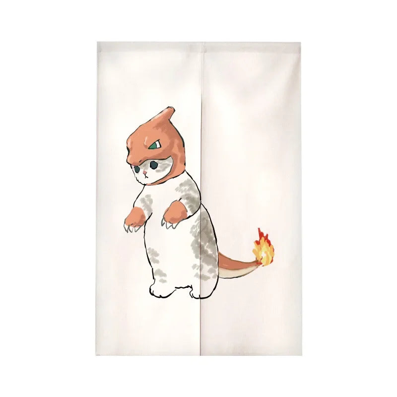 Funny Cat Japanese Noren Door Curtain, Cute Cartoon Hanging Half Curtain for Kitchen, Living Room & Restaurant, Polyester Room Divider for Doorway & Entrance Decor