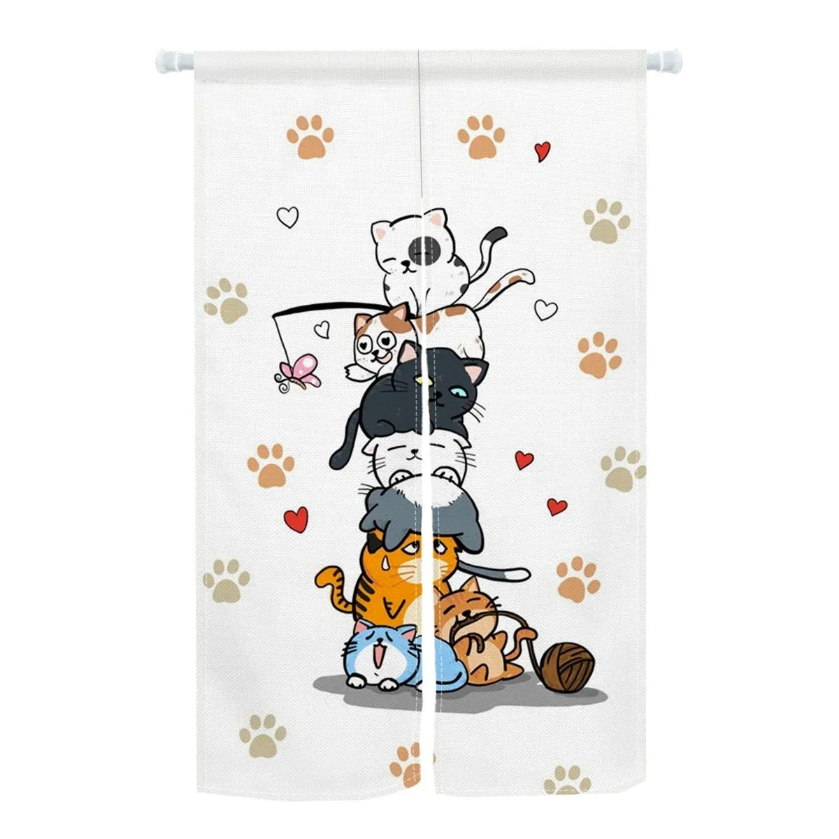 Cute Cat Door Curtain, Cartoon Printed Short Door Curtain for Kitchen & Dining Room, 1-Panel Polyester Room Divider for Home, Cafe & Office Decor