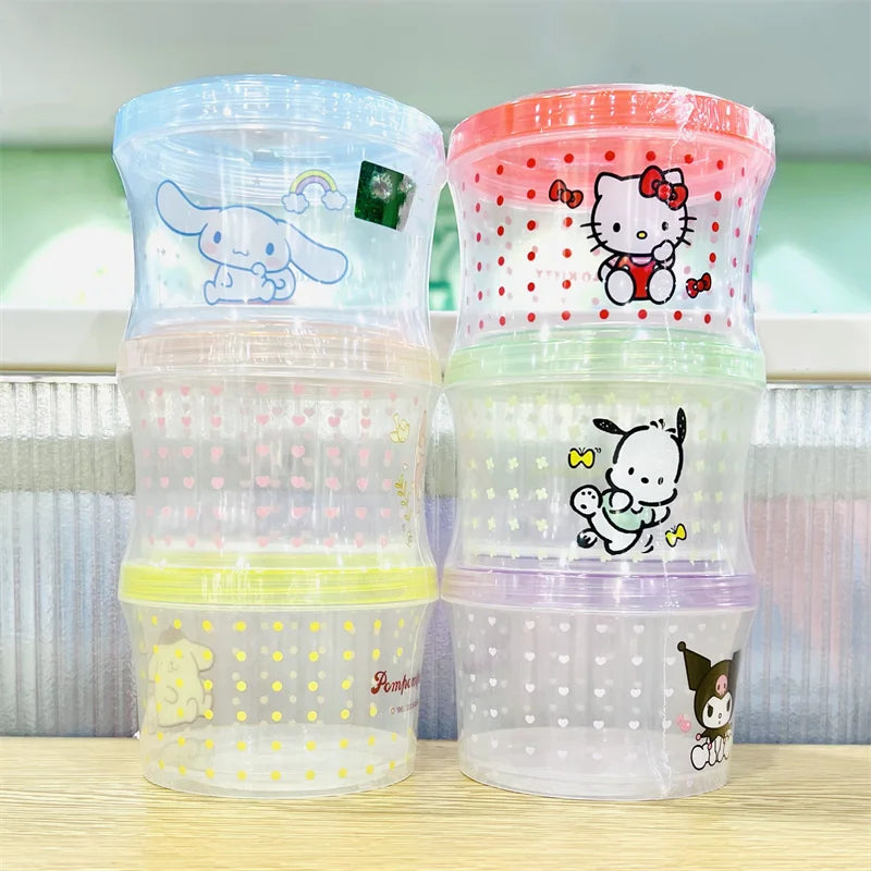 Cute Kitty Stackable Food Container 3 Piece Set Round Bento Box with Lid for Lunch Meal Prep Kitchen Storage Gift