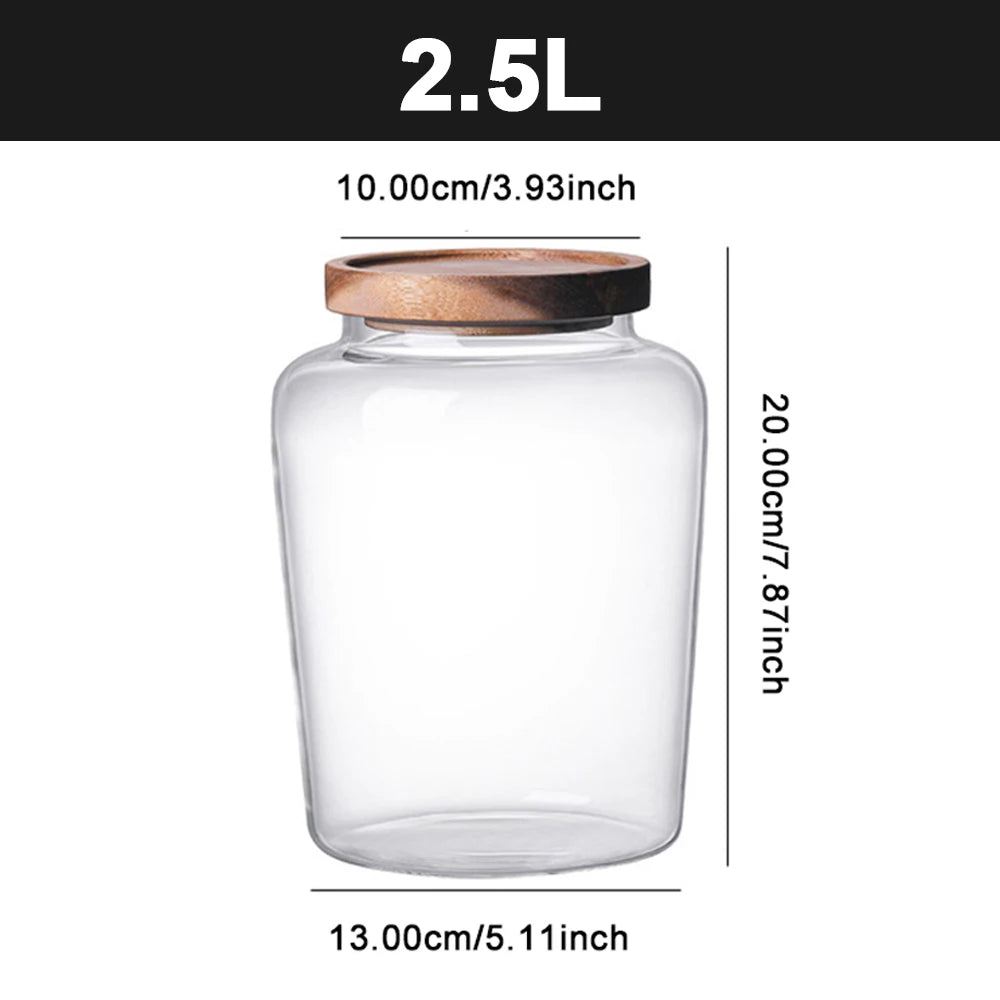 Kitchen Storage Bottles Jar Glass Airtight Canister Grains Tea Coffee Beans Grains Candy Jars Wood Lid Containers Food Container