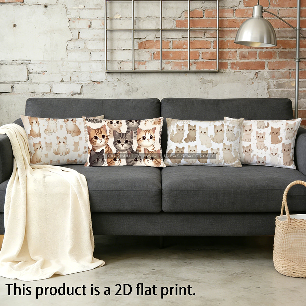 Cute Cat Pillow Cover, Rectangular Printed Polyester Peachskin Cushion Case, Single-Sided Cat Pattern Throw Pillowcase for Sofa, Bedroom, Bed, Car & Home Decor