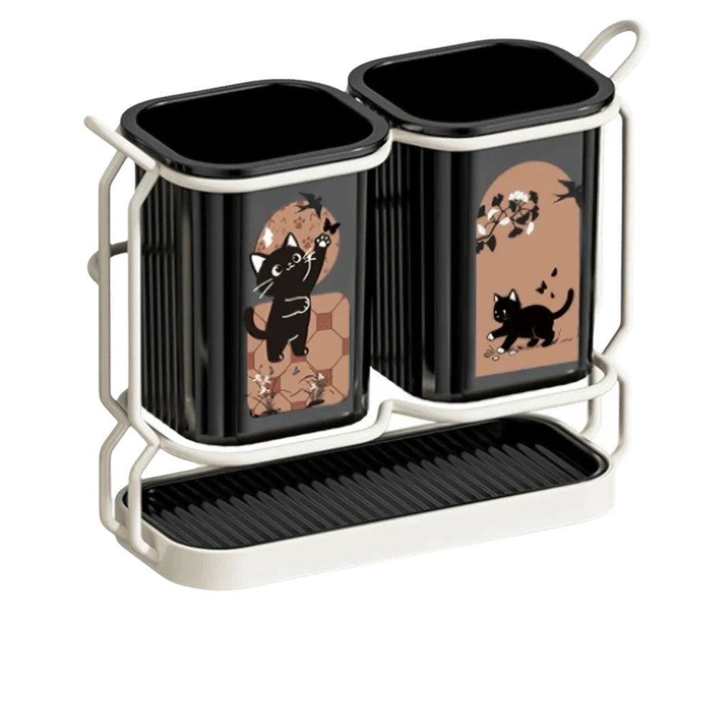 Cute Cat Kitchen Storage Basket Durable Organizer Cutlery Holder Standing No-drill Tableware Drainer Household