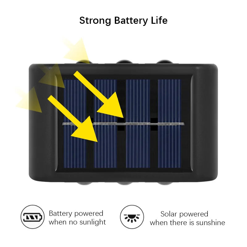 6-LED Solar Wall Lights, Up & Down Outdoor Garden Lights with Automatic Light Control, Warm White/White ABS+PC Solar Lamps for Yard, Balcony, Patio & Terrace Decor