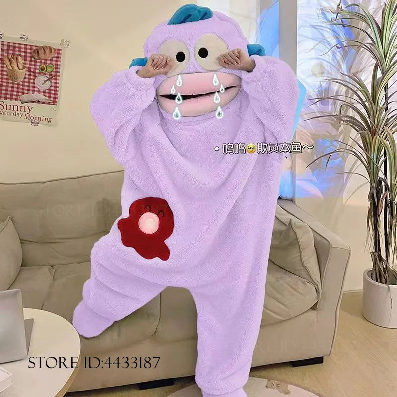 Thicken Flannel Cartoon Pajama Kigurumi Winter New Sleepwear Jumpsuit Halloween Funny Home Clothes Loungewear Cosplay Costume