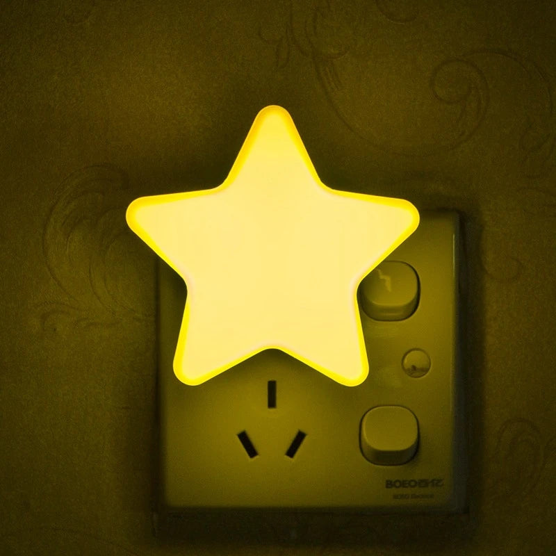 LED Star Night Light, Plug-In Bedside Lamp with 4 LED Beads, 360° Light, White Blue Red & Yellow Glow for Bedroom, Baby Room, Living Room & Holiday Decor