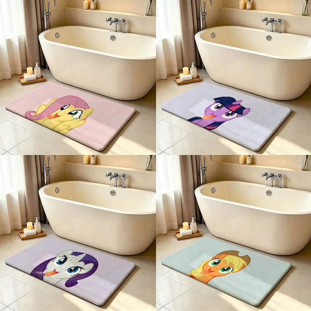 My Little Pony Kawaii Anime Rug, Cute Cartoon Polyester Floor Mat with Anti-Slip Backing, Soft Absorbent Carpet for Bathroom, Bedroom, Living Room & Entryway