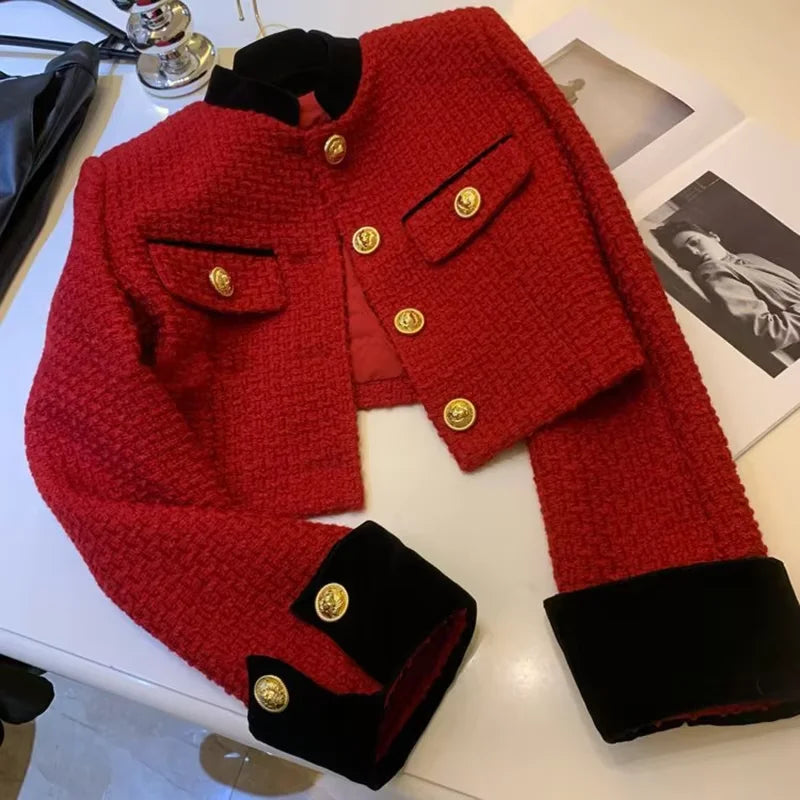 Women's Tweed Crop Jacket | Elegant O-Neck Short Office Coat