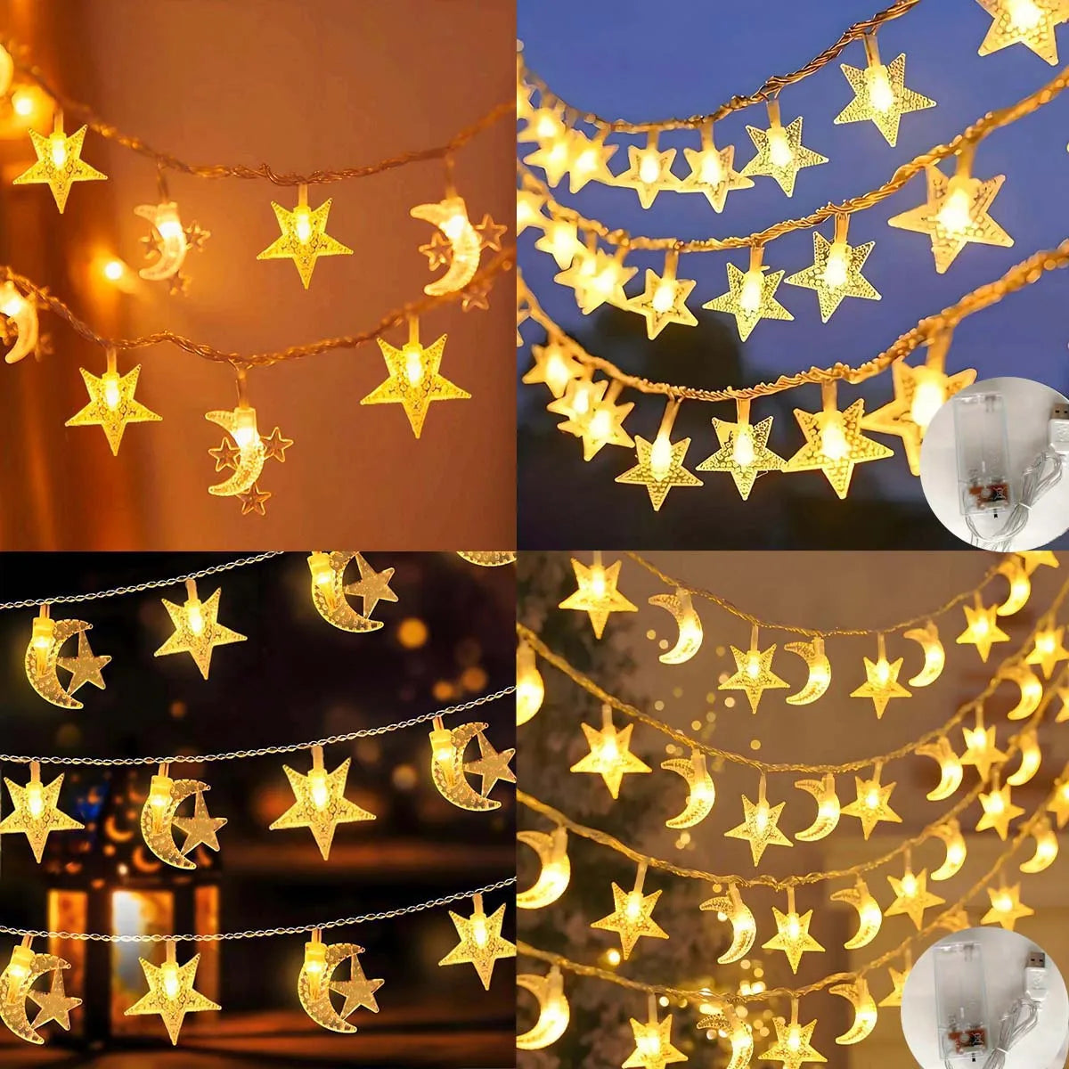 LED Moon & Star String Lights – USB & Battery Powered Fairy Lights for Christmas, Ramadan, Weddings, Birthdays & Party Décor