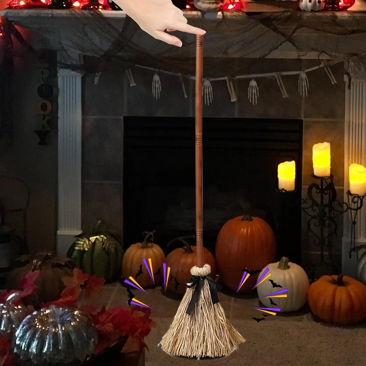 Halloween Floating Witch Broom Haunted Dancing Moving Broomstick Magic Enchanter Sorceress Carnival Dress Up Party Props