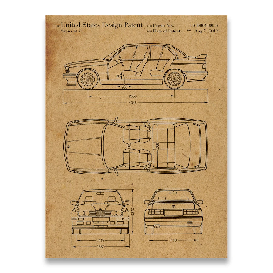 Car E30 M3 artwork, Auto wall art ,Transportation poster, room decor, print,blueprint, gift idea,wall Decorations