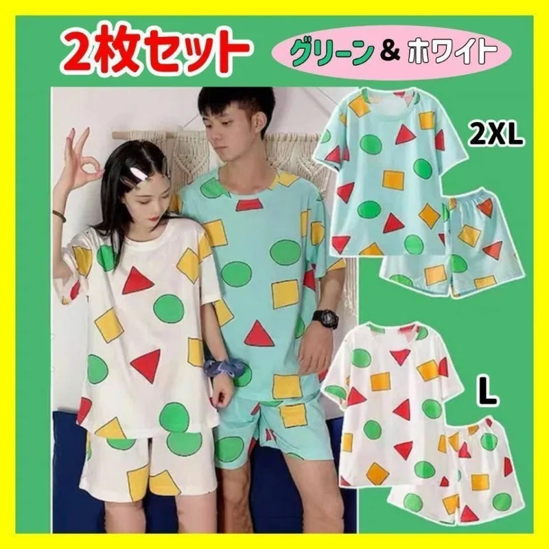 Summer CasualCouple Pajamas SetCute Cartoon Print, Short-sleeved SleepwearDaily Fashion Loose HomePajamas JapaneseCouple Pajamas
