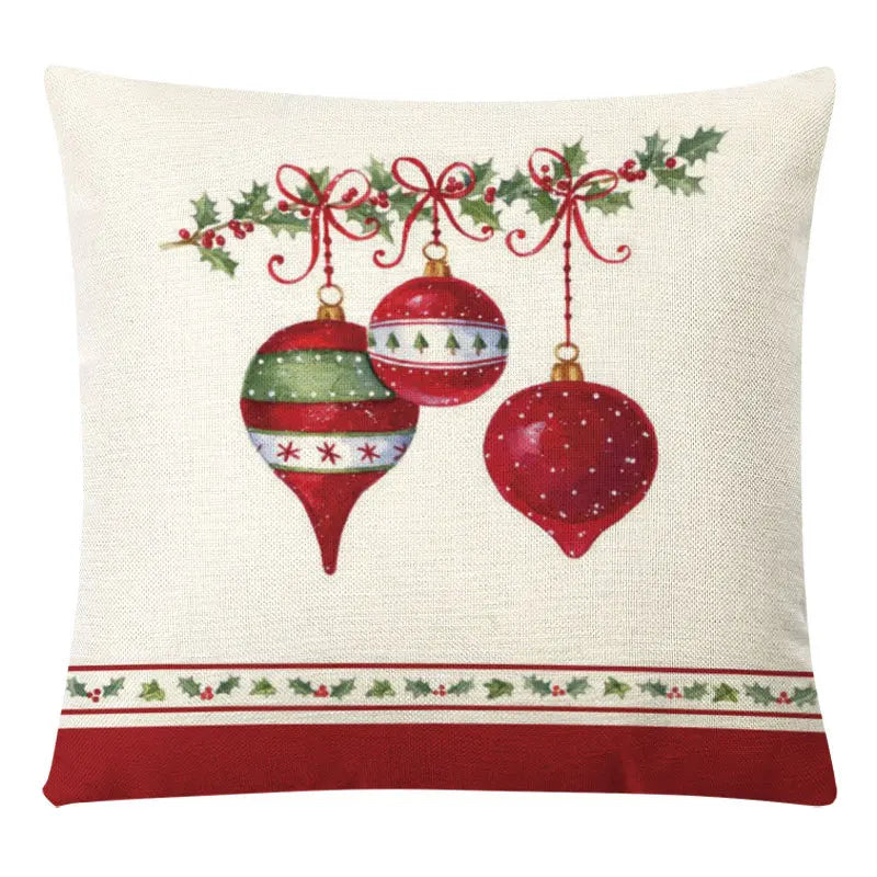 Christmas Elk Santa Cushion Cover 45×45cm, Cartoon Printed Linen Cotton Pillowcase, Festive Holiday Throw Pillow Cover for Sofa, Bed, Chair & Home Decor