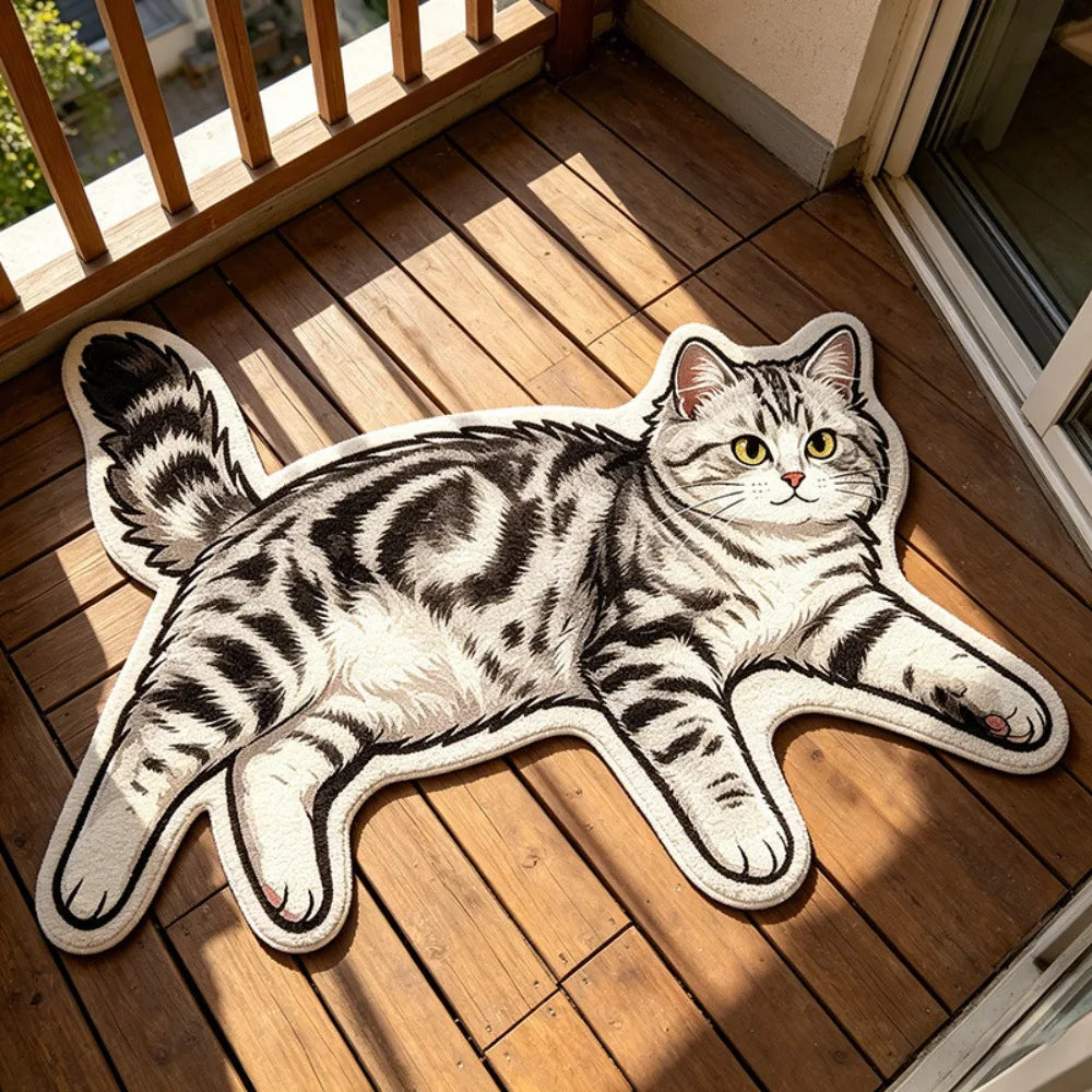 Cute Cat Shaped Floor Mat 40×60cm, Soft Crystal Velvet Polyester Rug with Absorbent Non-Slip Backing, Cartoon Cat Carpet for Bathroom, Bedroom, Entryway & Home Decor