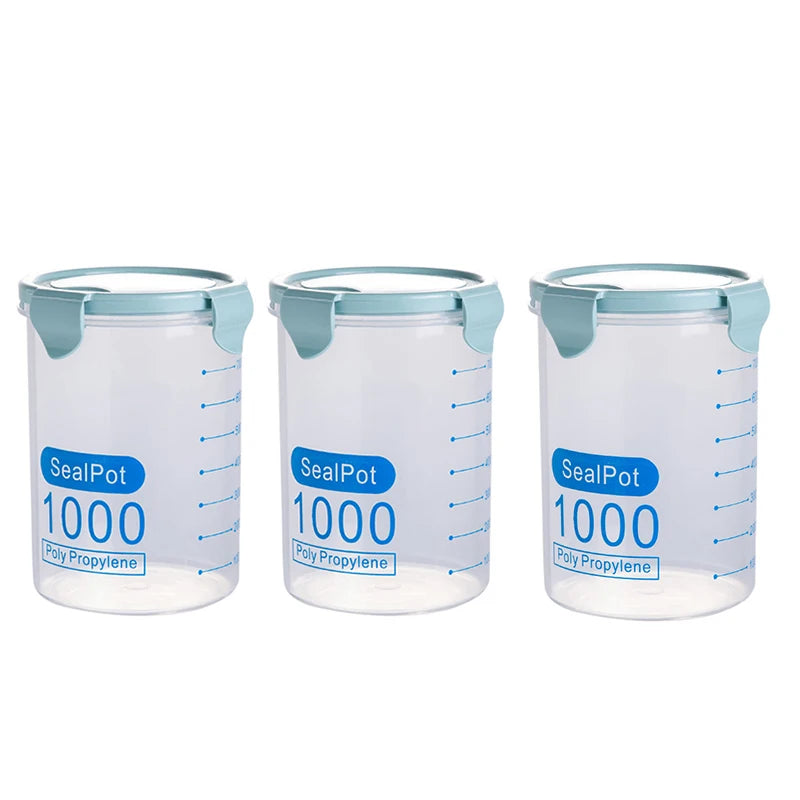 Kitchen Food Storage Canisters With Scale Multigrain Organizer Sealed Jar Plastic Moisture-Proof Can Air-Tight Storage Tank Set