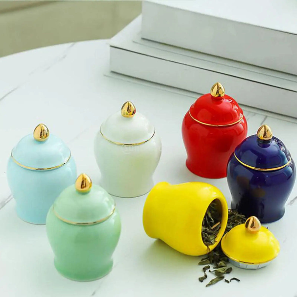 Ceramics Airtight Kitchen Canisters Polished Tea Canister Food Storage Jar for Sugar Kitchen Storage Canister Jar Tea Coffee