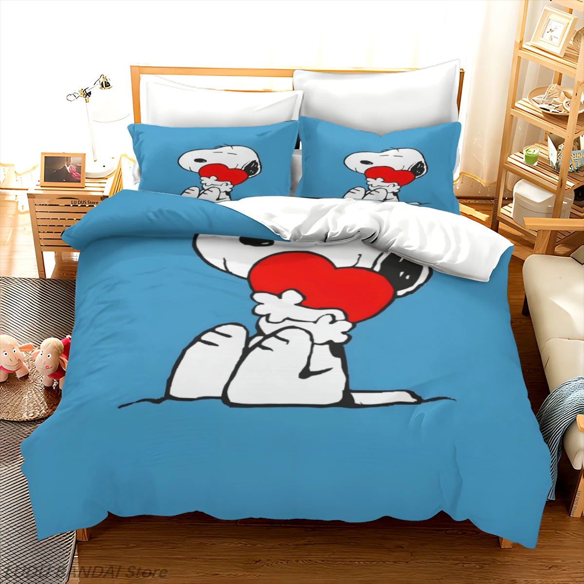 Snoopy Cartoon Bedding Set – Cute Printed Duvet Cover & Quilt Cover with Pillowcases, 3-Piece Twin Bedding Set