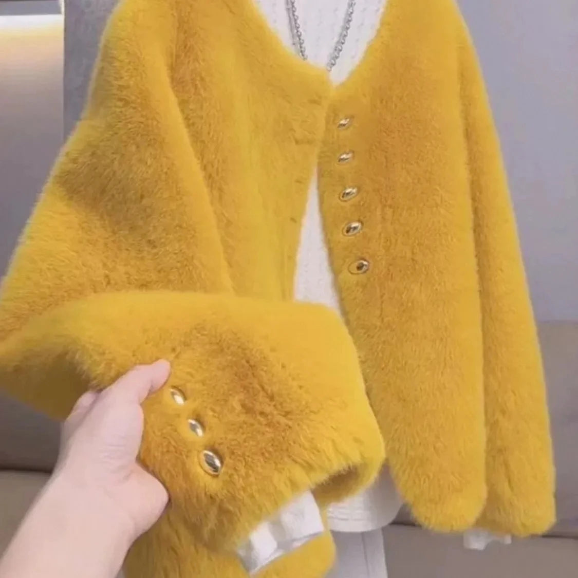 Yellow High Fashion Faux Mink Jacket Women's Winter New Style Luxury