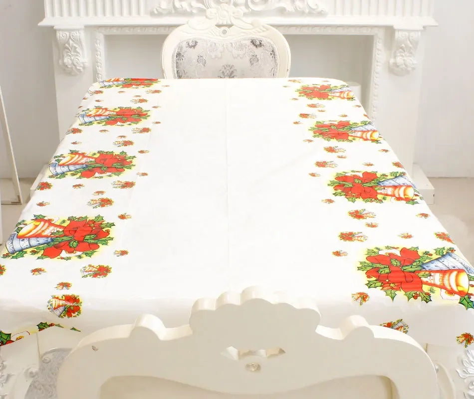 Christmas Rectangular Tablecloth 110×180cm, Disposable PVC Table Cover with Santa, Snowman & Christmas Tree Print, Festive New Year Party Dining Decor for Home & Events