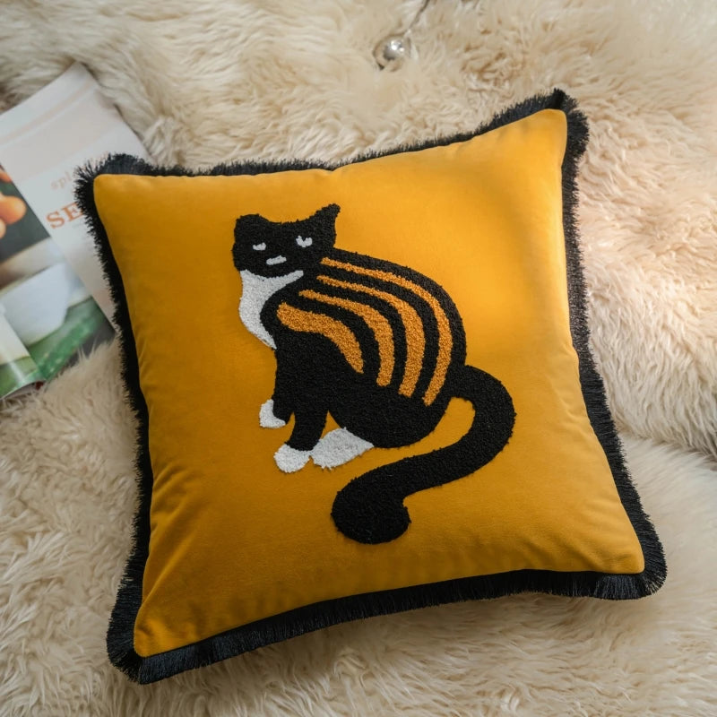 Cute Cat Plush Pillow Cover 45×45cm, Embroidered Cartoon Animal Cushion Case, Soft Decorative Sofa Pillowcase for Living Room, Bedroom, Chair, Bed & Home Decor