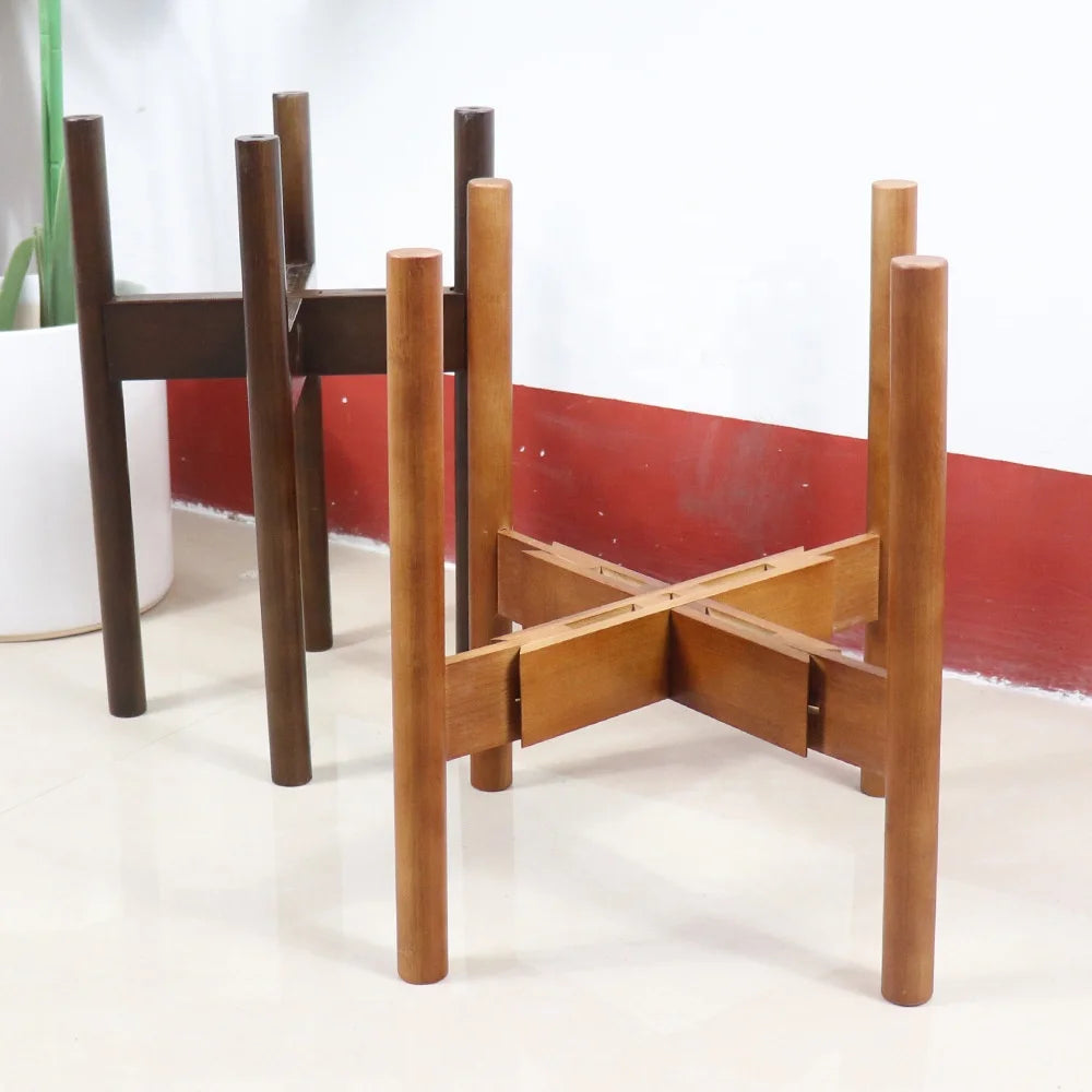 Adjustable Wooden Plant Stand, Modern Indoor Flower Pot Holder, Natural Wood Plant Display Rack for Home, Living Room, Bedroom, Balcony & Contemporary Decor