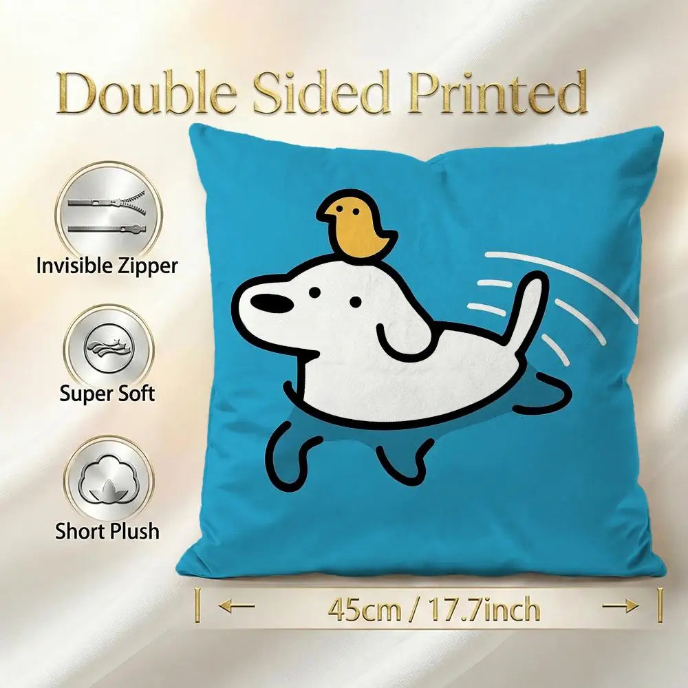 Cute Puppy Meme Cushion Cover, Double-Sided Printed Plush Pillowcase, Square Decorative Throw Pillow Cover for Sofa, Bed, Chair, Car, Office & Living Room Decor