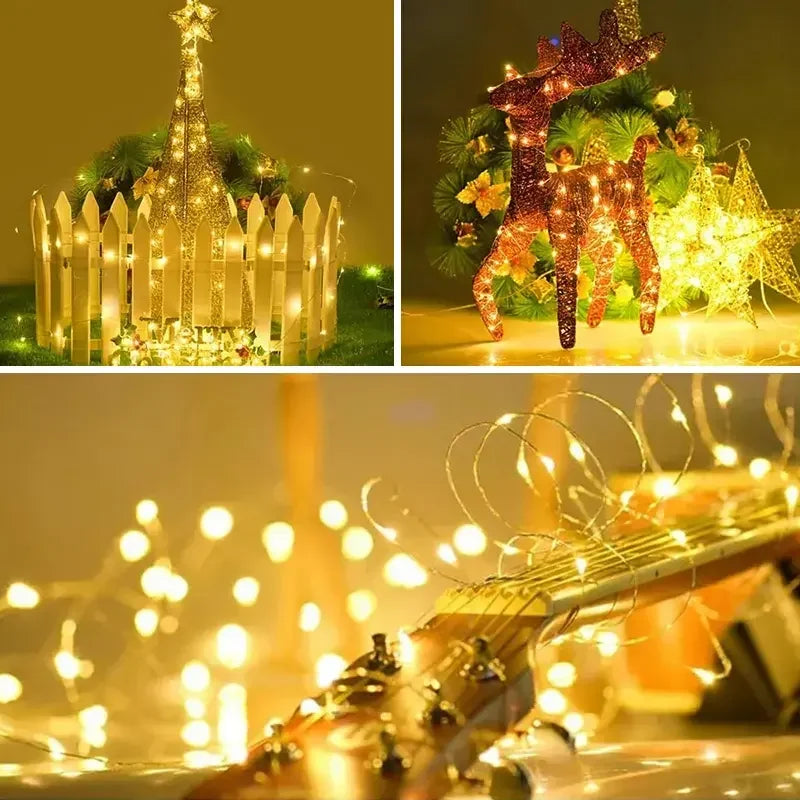 Solar String Fairy Lights 6M–33M, IP65 Waterproof LED Twinkle Lights with 8 Lighting Modes, Flexible Copper Wire Lights for Christmas, Garden, Patio, Tree & Party Decor