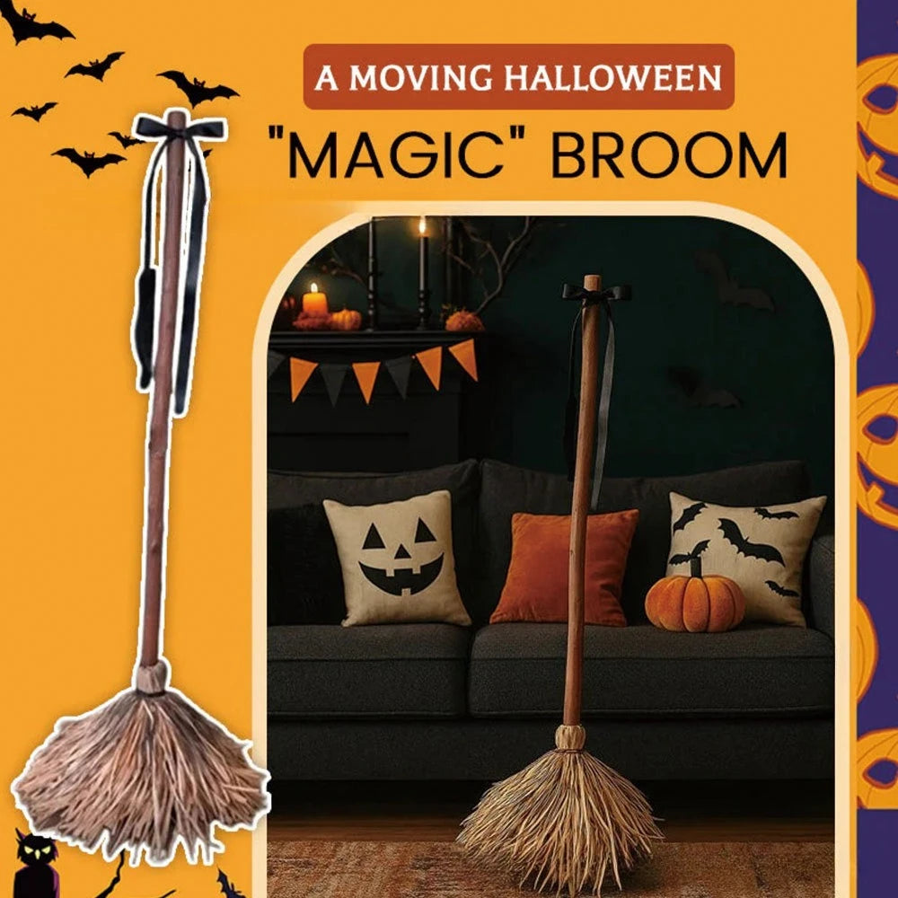 Broom Decorative Props Sound Move Witch Broom Halloween Decorative Props