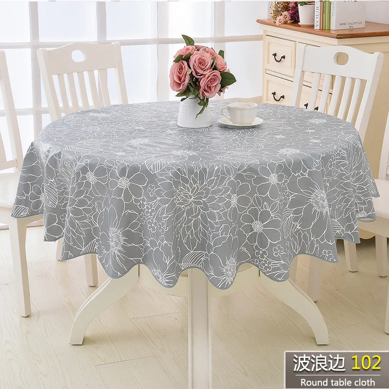 Round Floral PVC Tablecloth, Waterproof & Oilproof Pastoral Table Cover with Soft Velvet-Style Backing, Easy-Clean Kitchen Dining Table Decor for Wedding, Party & Outdoor Use