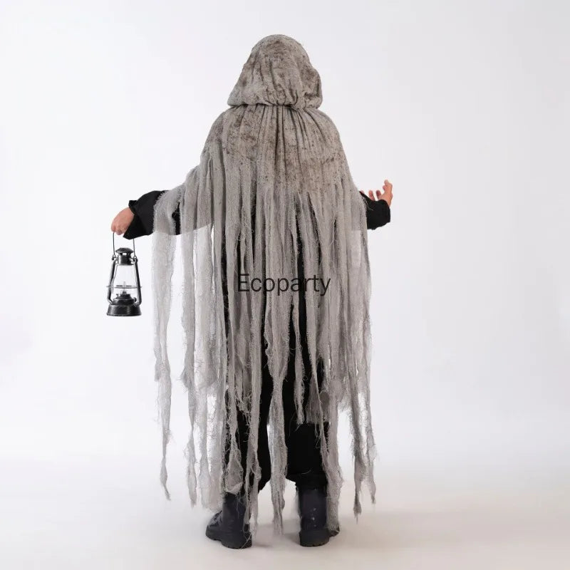 Adult Halloween Ghost Dementors Cosplay Costume Horror Dilapidated Tassels Zombie Hooded Cape Day Of The Dead Party Outfits