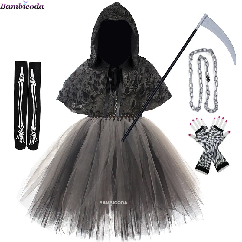 Halloween Grim Dresses Horror Death Cosplay Black Cloak Costume Girls Party Clothes Halloween Dress Demon Ghosts Costume