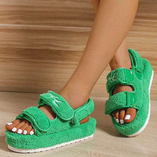 Women’s Thick Sole Sandals – Casual Platform Slide Sandals in Blue, Orange, Black & Green