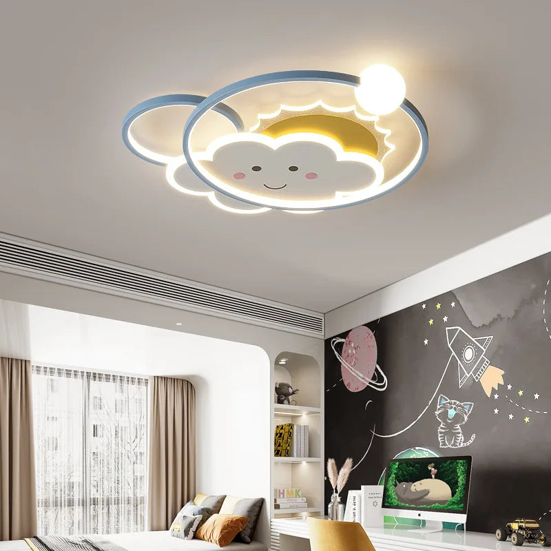 LED Kids Ceiling Light, Cute Sun Rainbow Cloud Cartoon Ceiling Lamp with Remote Control, Dimmable Nursery Bedroom Light for Baby Room, Boy & Girl Room Decor