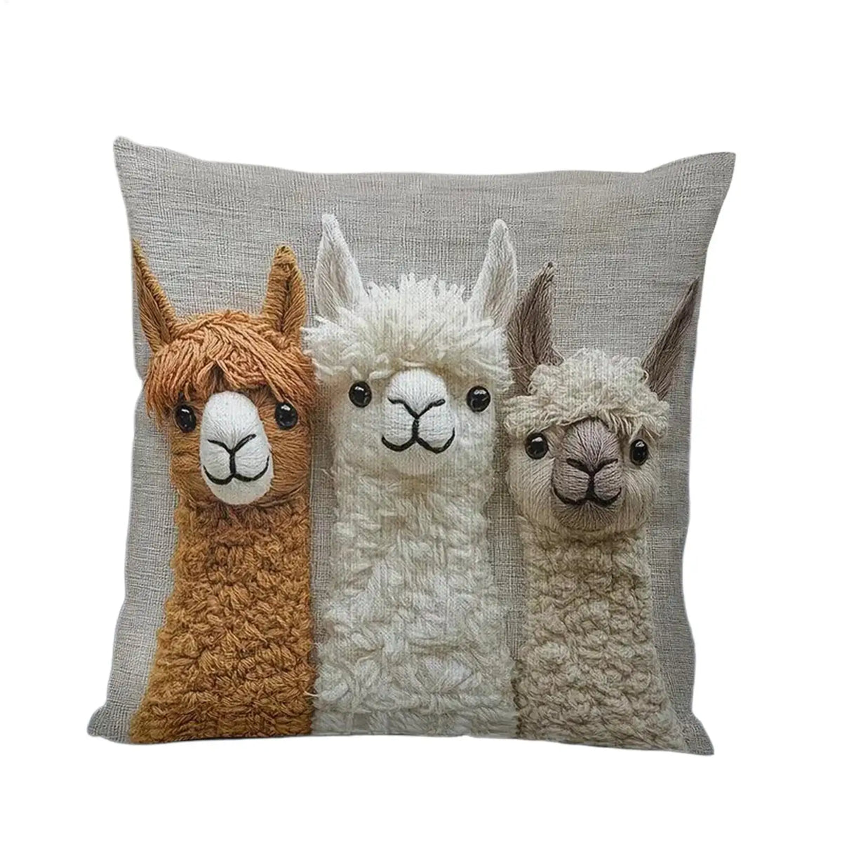 Cute Alpaca Pillow Cover 45×45cm, 2D Flat-Printed Cartoon Animal Cushion Case, Retro Alpaca Throw Pillowcase for Sofa, Bedroom, Living Room, Dorm, Nursery & Car Decor