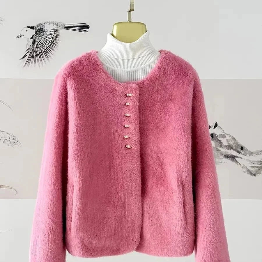 Yellow High Fashion Faux Mink Jacket Women's Winter New Style Luxury