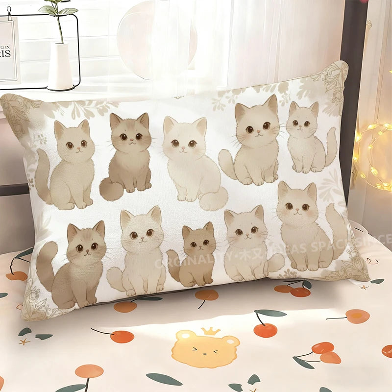 Cute Cat Pillow Cover, Rectangular Printed Polyester Peachskin Cushion Case, Single-Sided Cat Pattern Throw Pillowcase for Sofa, Bedroom, Bed, Car & Home Decor