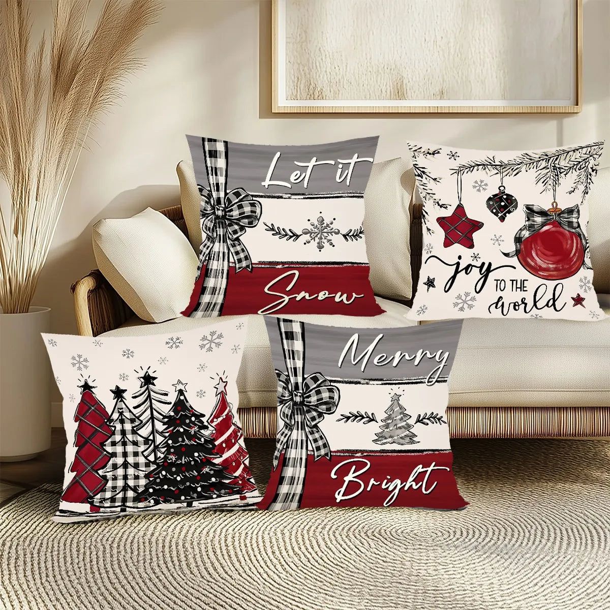 Merry Christmas Decorative Pillow Cover, Festive Throw Pillowcase for Bedroom, Sofa & Living Room, Holiday Cushion Cover for Christmas Home Decor