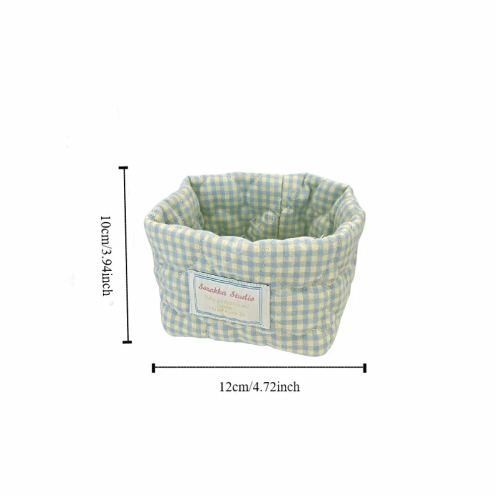 Plaid Fabric Storage Basket Household Cosmetics Stationery Toy Decorative Bins Ins Washable Miscellaneous Storage Basket