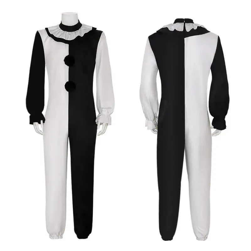 Halloween Black White Clown Couple Costume, Cosplay Role Play Jumpsuit & Dress for Party Carnival
