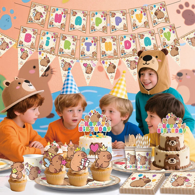 Cute Capybara Cake Toppers – Cartoon Animal Paper Cupcake Decorations for Kids’ Birthday, Baby Shower & Party