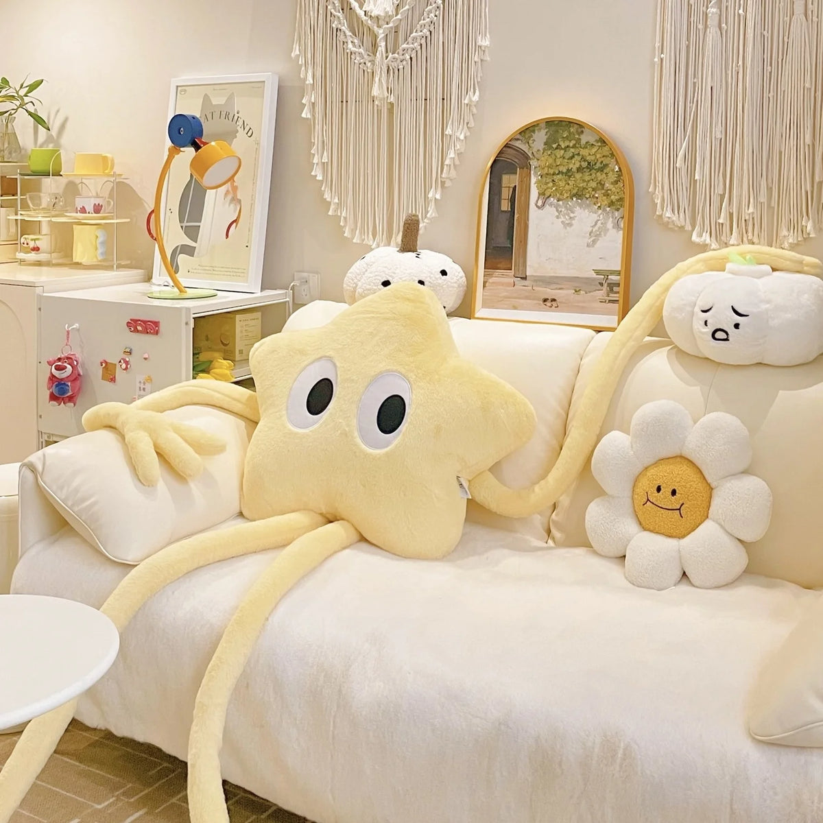 Giant Christmas Star Plush Pillow, 120–165cm Five-Pointed Star Doll Cushion with Long Arms & Legs, Soft PP Cotton Stuffed Pillow for Bed, Sofa, Bedroom & Holiday Decor