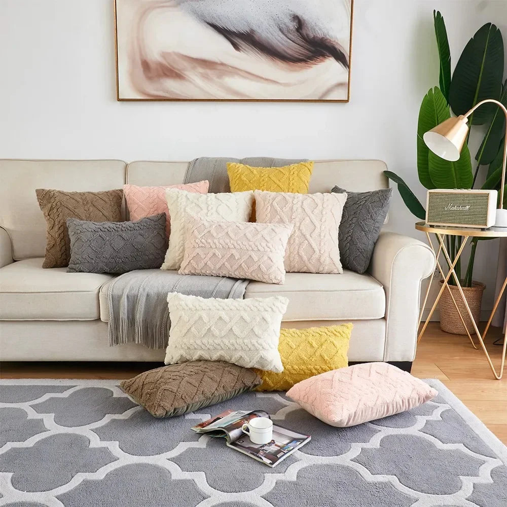 Plush Cushion Cover 45×45cm, Solid Nordic Decorative Pillowcase, Soft Geometric-Style Throw Pillow Cover for Sofa, Living Room, Bedroom, Chair & Home Decor