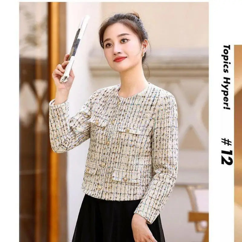 New casual Women Korean Sweet Tweed Jacket Fashion Simple Long Sleeve