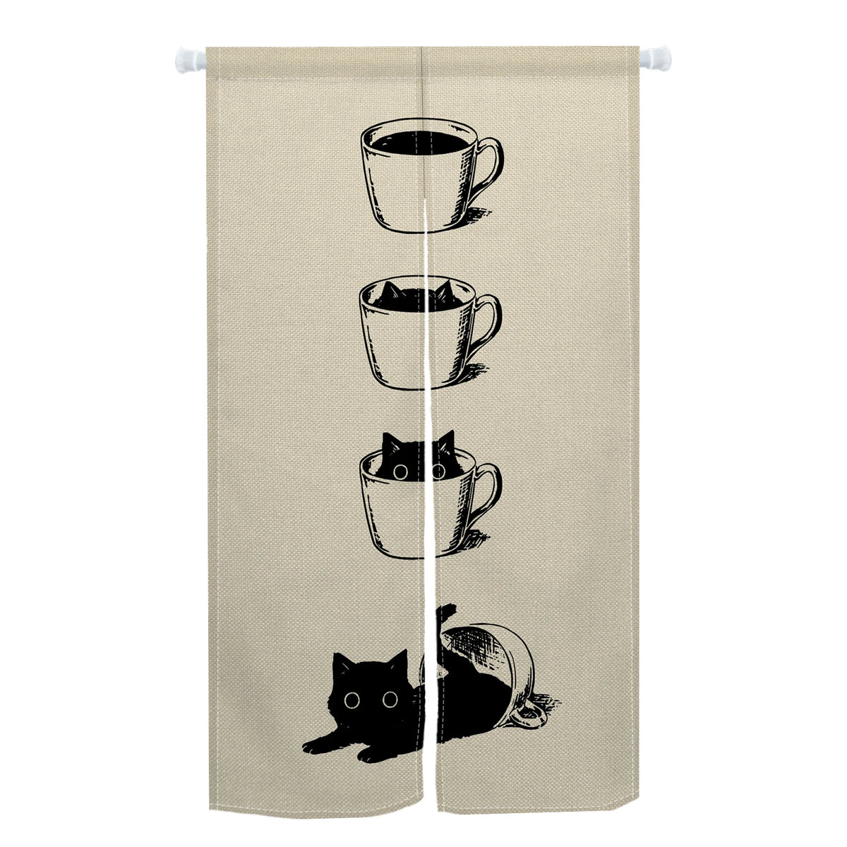 Cute Cat Japanese Noren Door Curtain, Black & White Cartoon Half Curtain for Bedroom, Kitchen & Doorway, 1-Panel Linen Room Divider for Home Decor