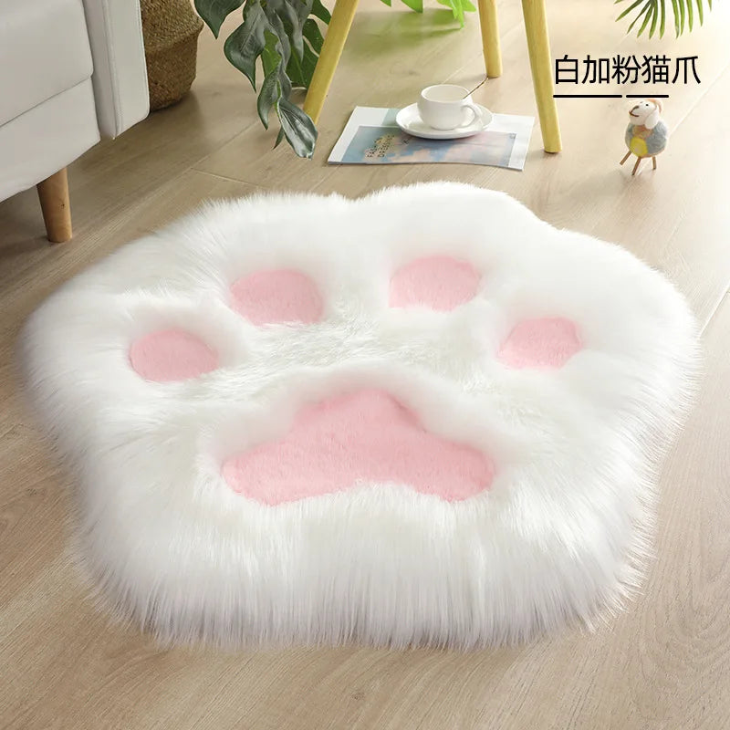 Cat Paw Plush Rug 60×60cm, Soft Flocked Acrylic Floor Mat with Suede Backing, Cute Animal Carpet for Bedroom, Sofa, Seat Cover & Home Decor