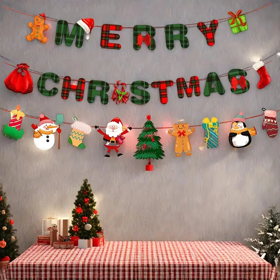 Christmas Party Decoration Set, Merry Christmas Banner & Festive Hanging Ornaments, Holiday Background Decor for Home, Room, Garden & Christmas Celebrations
