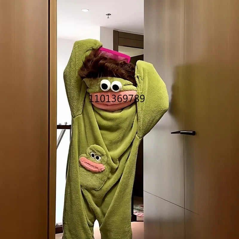 Cartoon Big Mouth Monster Cute Funny Onesie Pajamas Thickened Coral Fleece Homewear For Couples Men Women Autumn Winter Pajamas