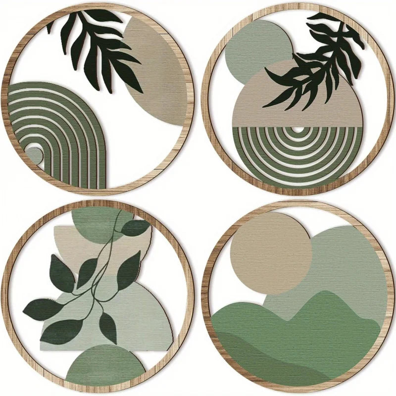 4 Bohemian Wall Art Set - Wooden Bohemian Decor, Geometric Hanging Artwork, Suitable for Baby Room, Farmhouse Aesthetic Minimalist