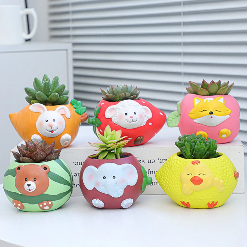 Cute Animal Ceramic Flower Pot, Creative Succulent Planter & Pen Holder, Adorable Desktop Plant Pot for Home, Office, Bedroom, Party & Table Decor