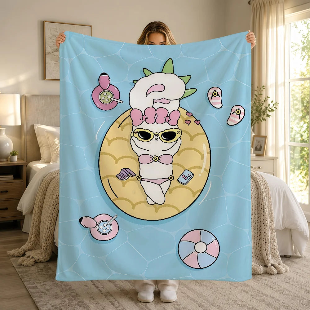 Kawaii Esther Bunny Plush Blanket – Cute Cartoon Rabbit Flannel Throw, Soft Printed Blanket for Sofa, Bed, Travel & Gifts
