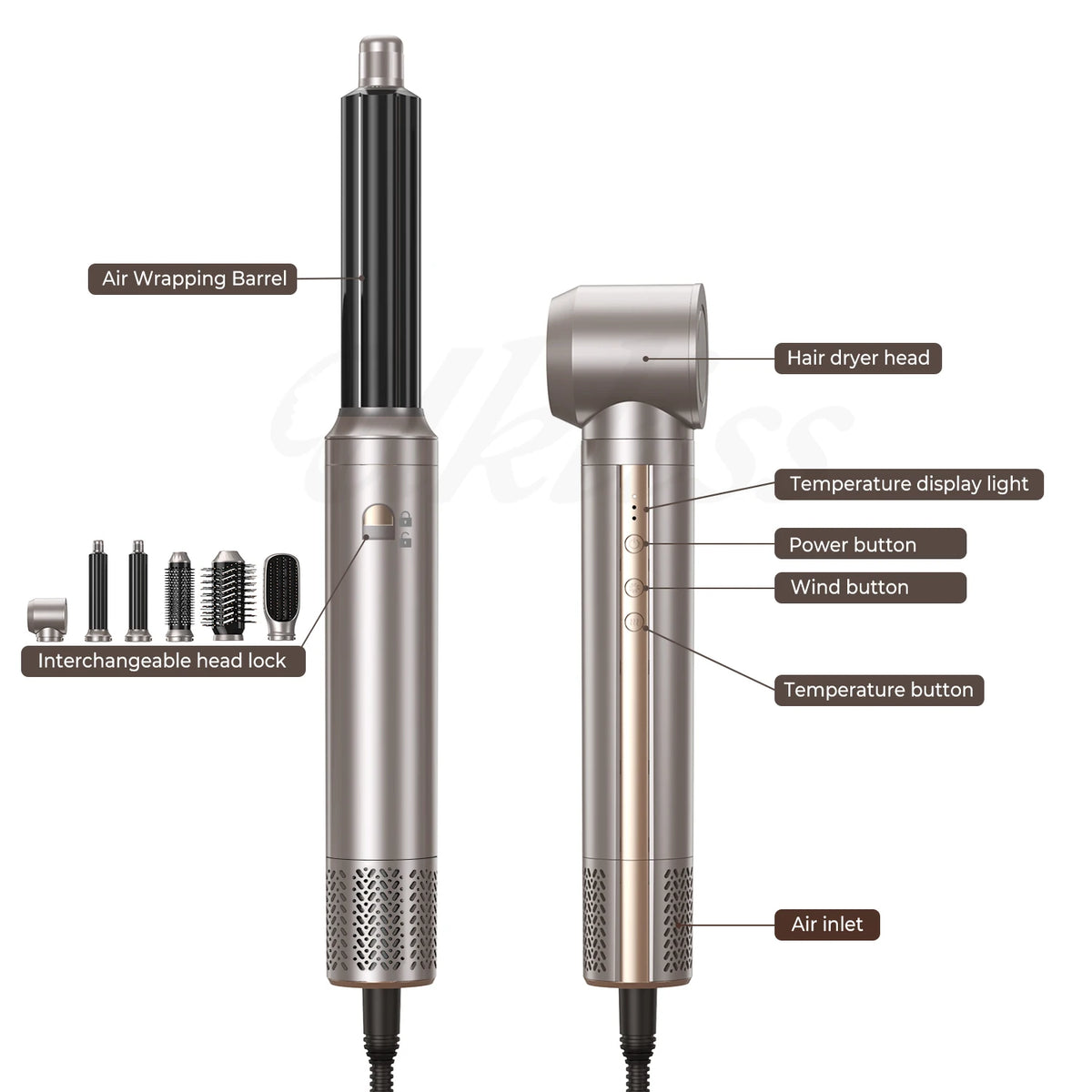 Professional 7 in 1 Air Flow Hair Styler Volumizer Brushes Negative Ionic Curler Dryer Blower BLDC Hair Dryer Salon Equipment